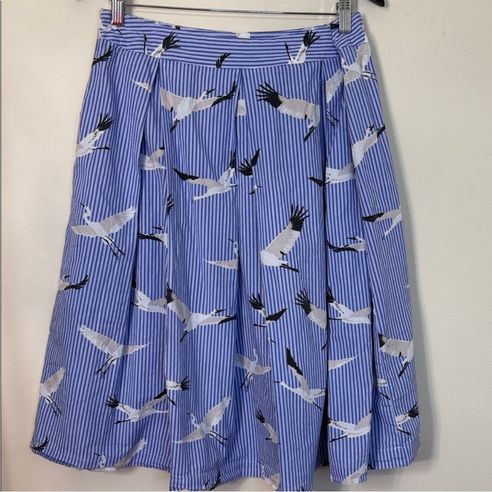 Who What Wear Blue Striped Seagull Print Circle Skirt - Picture 4 of 4